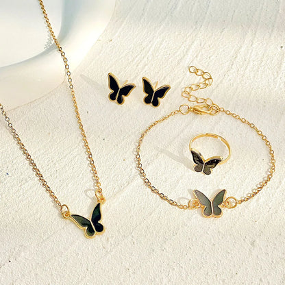 Simple Style Butterfly Alloy Plating 14k Gold Plated Women's Rings Bracelets Necklace