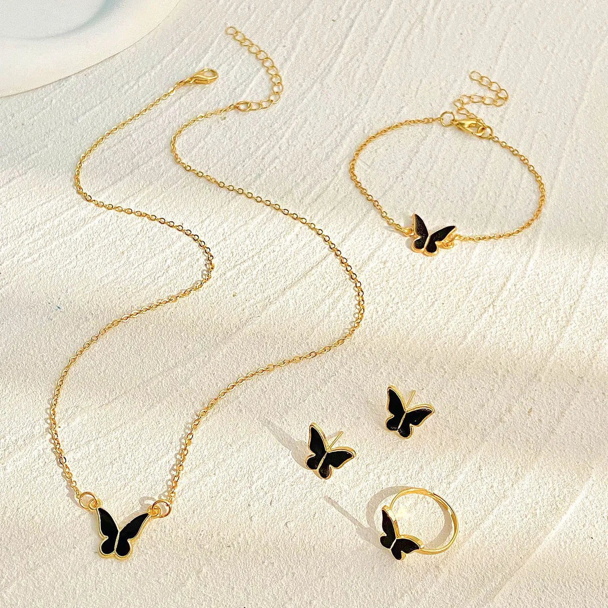 Simple Style Butterfly Alloy Plating 14k Gold Plated Women's Rings Bracelets Necklace