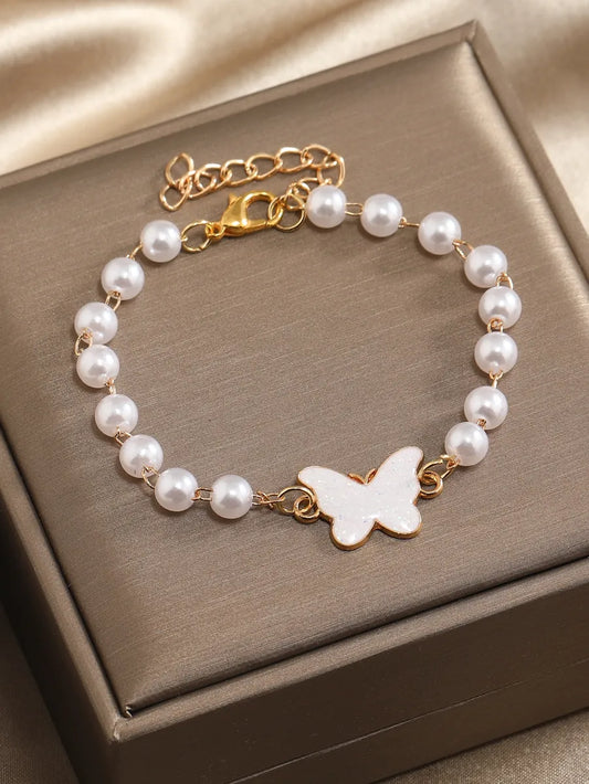 Simple Style Butterfly Artificial Pearl Alloy Women's Bracelets