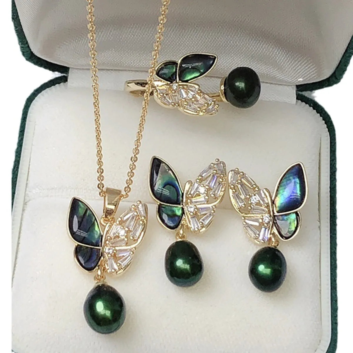 Simple Style Butterfly Copper Inlay Pearl Rings Earrings Necklace