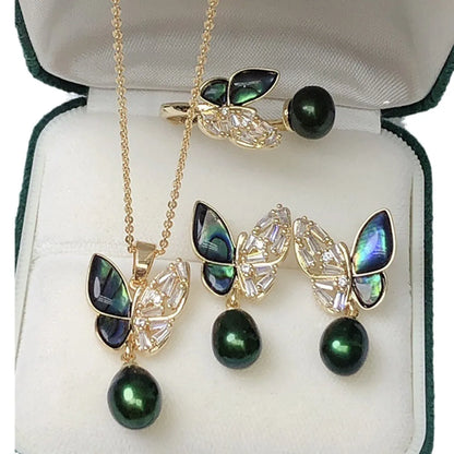 Simple Style Butterfly Copper Inlay Pearl Rings Earrings Necklace