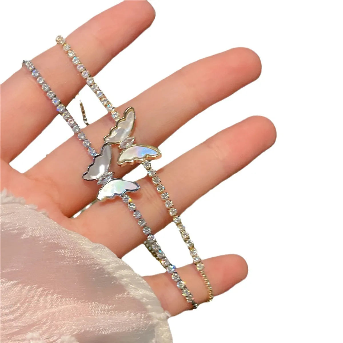 Simple Style Butterfly Copper Inlay Shell Zircon Bracelets