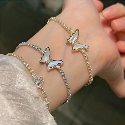 Simple Style Butterfly Copper Inlay Shell Zircon Bracelets