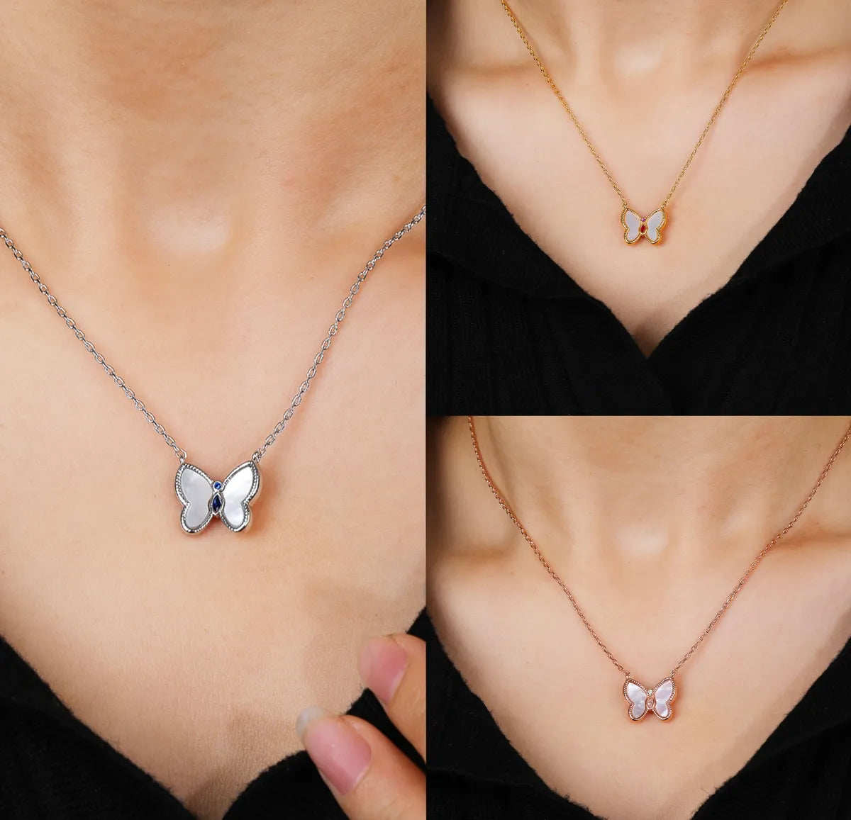 Simple Style Butterfly Copper Plating Inlay Shell 18k Gold Plated Rose Gold Plated White Gold Plated Necklace