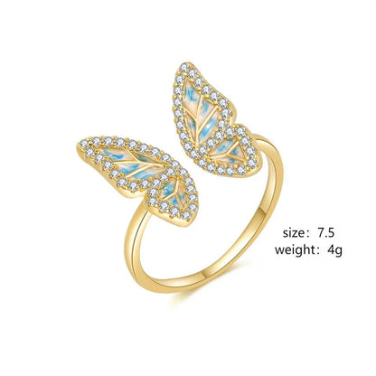 Simple Style Butterfly Copper Plating Inlay Zircon Gold Plated Open Rings