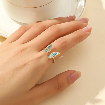 Simple Style Butterfly Copper Plating Inlay Zircon Gold Plated Open Rings