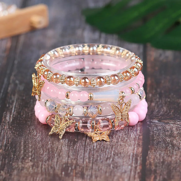 Simple Style Butterfly Glass Beaded Stoving Varnish Women'S Bracelets