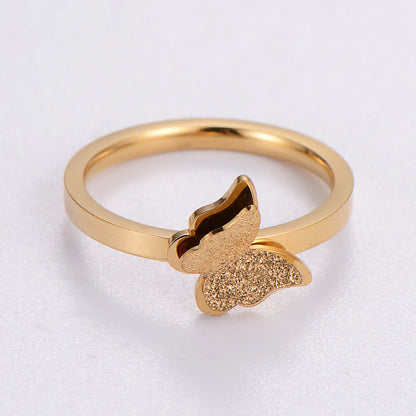 Simple Style Butterfly Stainless Steel Plating Inlay Rhinestones 18k Gold Plated Rose Gold Plated Rings