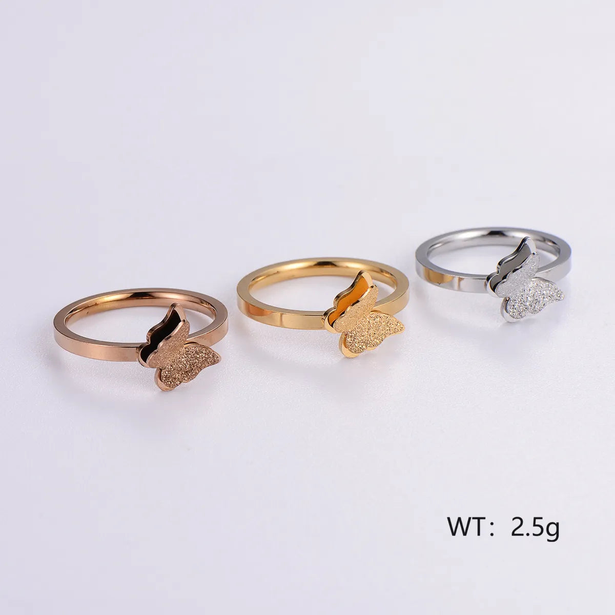 Simple Style Butterfly Stainless Steel Plating Inlay Rhinestones 18k Gold Plated Rose Gold Plated Rings