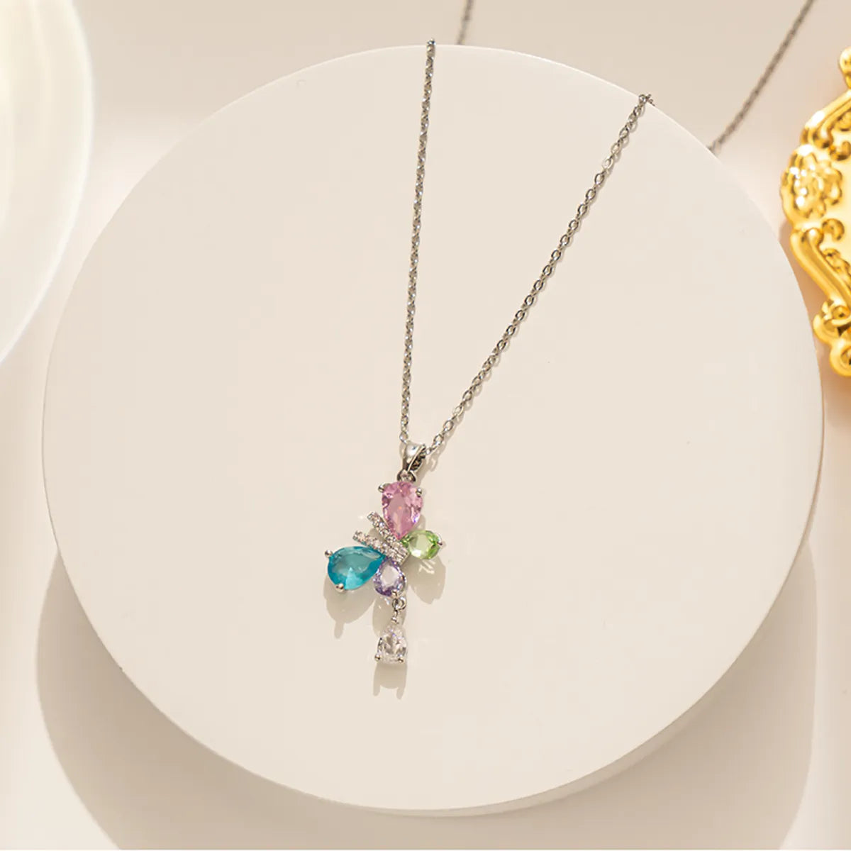 Simple Style Butterfly Stainless Steel Plating Inlay Zircon 18k Gold Plated Pendant Necklace