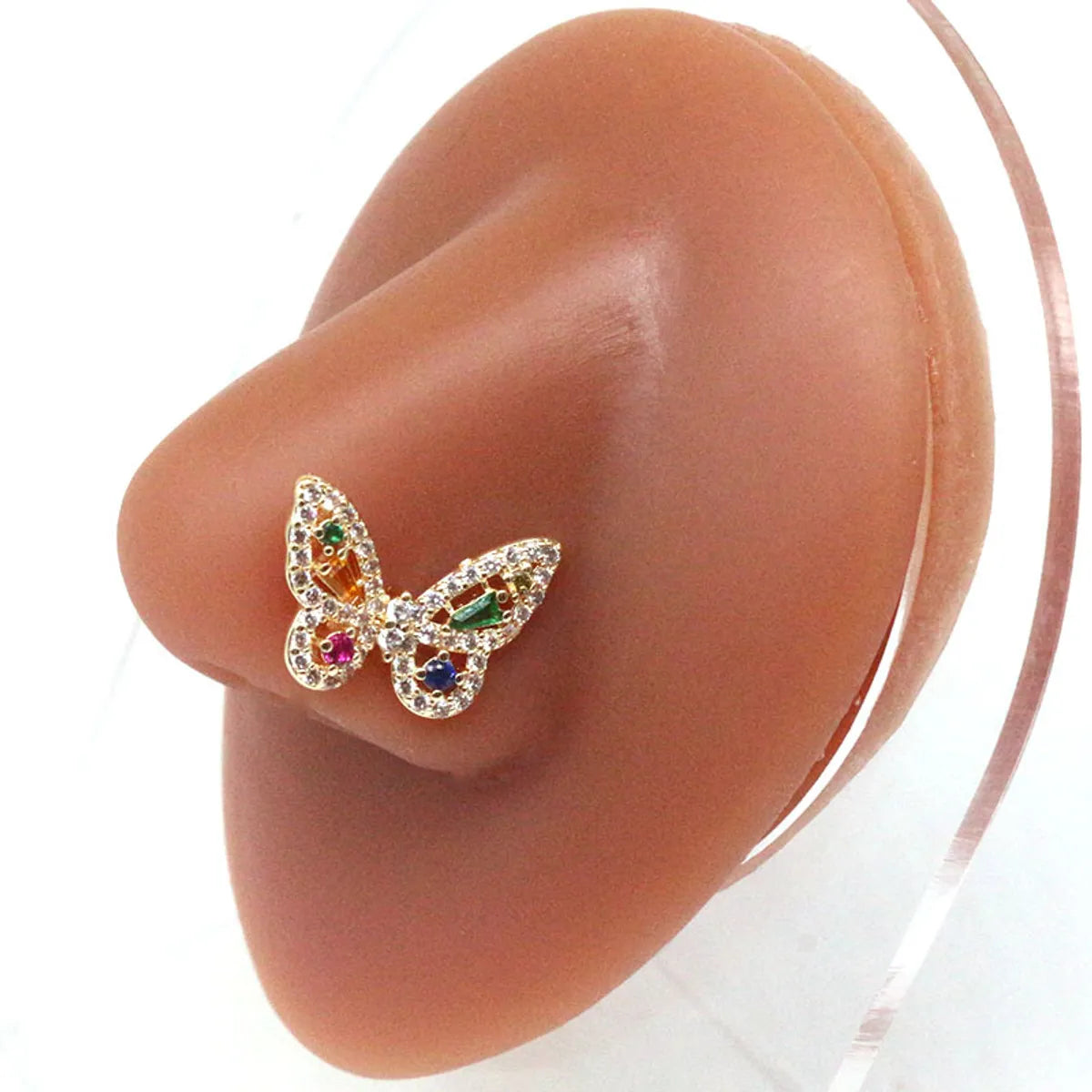 Simple Style Butterfly Stainless Steel Plating Inlay Zircon Nose Ring