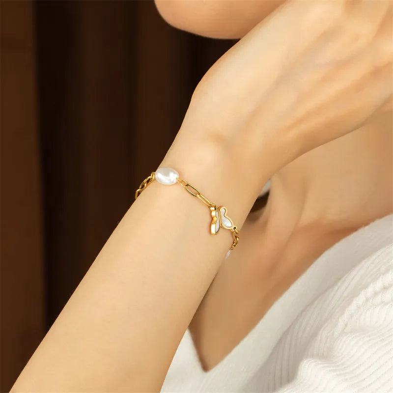 Simple Style Butterfly Stainless Steel Titanium Steel Gold Plated Bracelets In Bulk