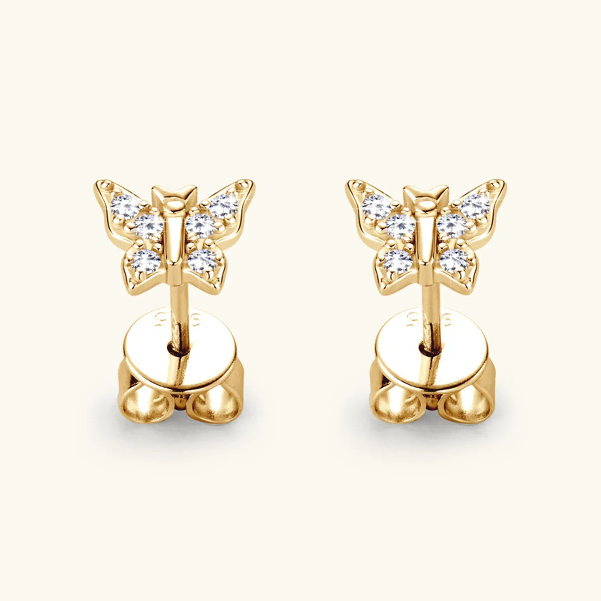 Simple Style Butterfly Sterling Silver Gra Plating Inlay Moissanite Ear Studs