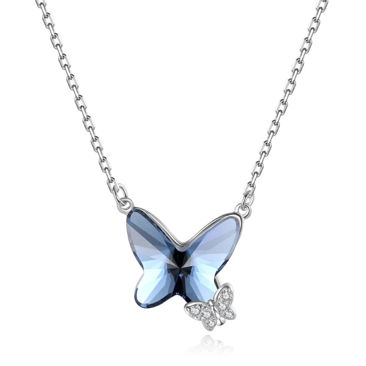 Simple Style Butterfly Sterling Silver Inlay Crystal Pendant Necklace