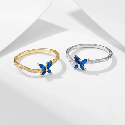 Simple Style Butterfly Sterling Silver Plating Inlay Zircon 14k Gold Plated Rhodium Plated Rings