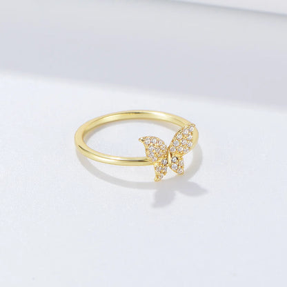 Simple Style Butterfly Sterling Silver Plating Inlay Zircon 14k Gold Plated Rings