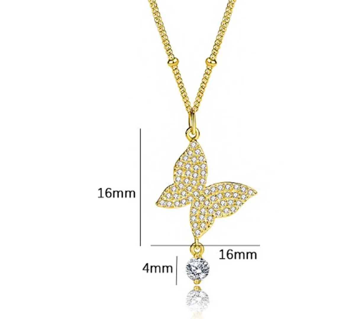 Simple Style Butterfly Sterling Silver Plating Inlay Zircon Pendant Necklace