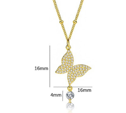 Simple Style Butterfly Sterling Silver Plating Inlay Zircon Pendant Necklace