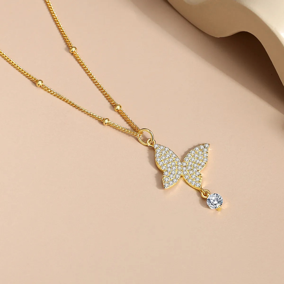 Simple Style Butterfly Sterling Silver Plating Inlay Zircon Pendant Necklace