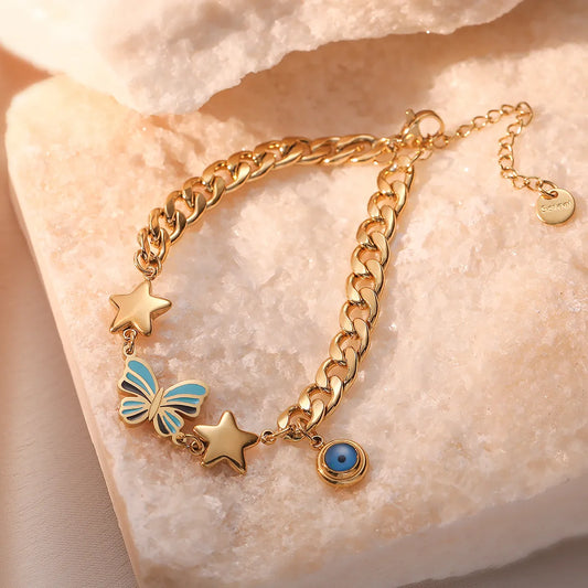 Simple Style Butterfly Titanium Steel Enamel Plating 18k Gold Plated Bracelets