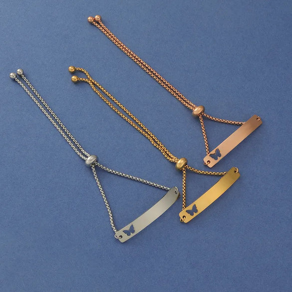 Simple Style Customization Laser Engraving Butterfly Titanium Steel 18K Gold Plated Bracelets In Bulk