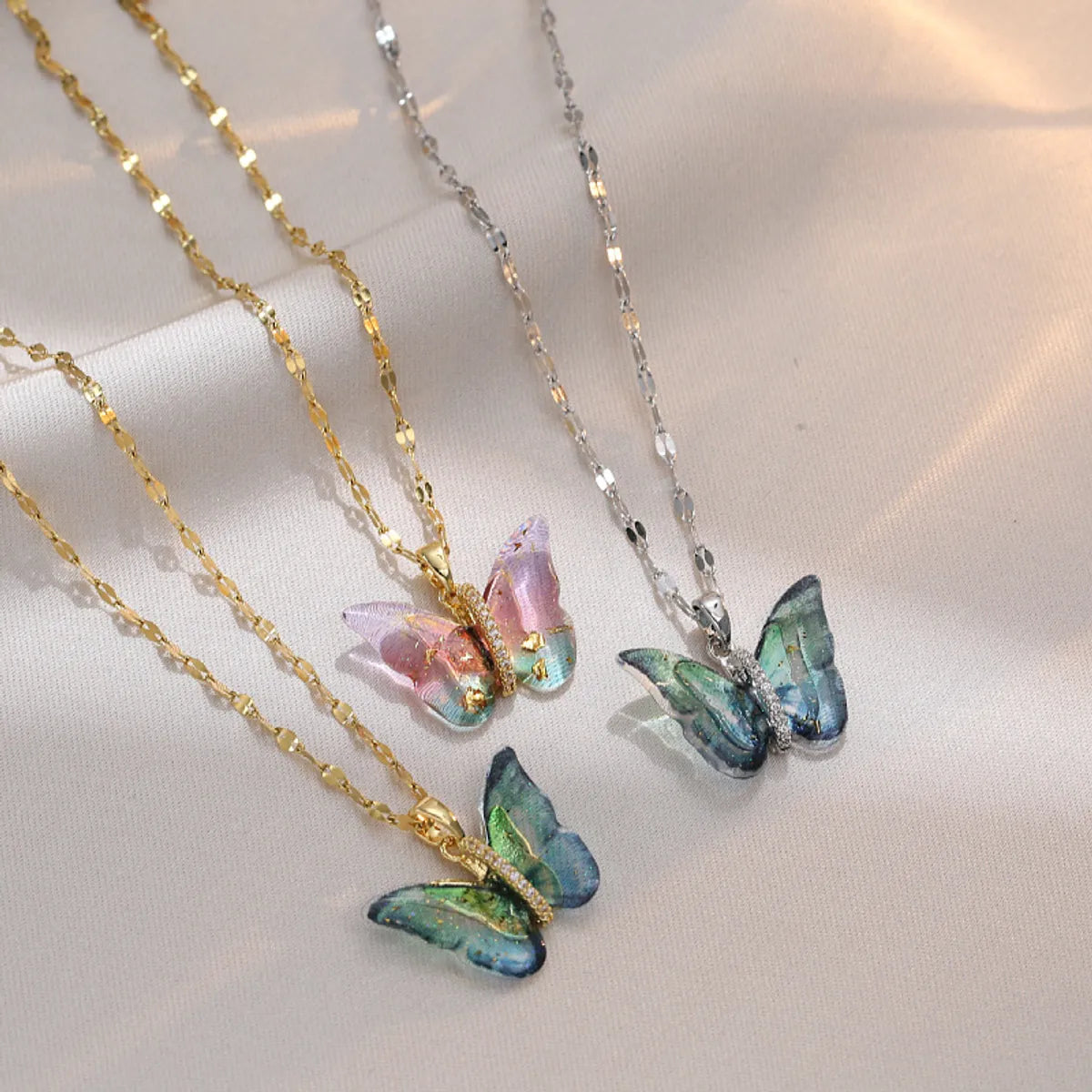 Simple Style Butterfly Titanium Steel Patchwork Pendant Necklace