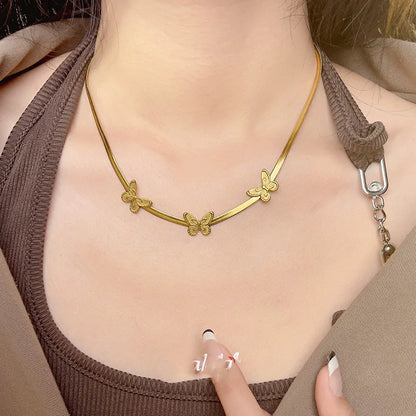 Simple Style Butterfly Titanium Steel Plating Gold Plated Necklace