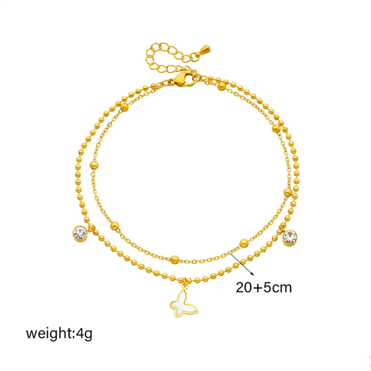 Simple Style Butterfly Titanium Steel Plating Inlay Rhinestones 18k Gold Plated Women's Anklet