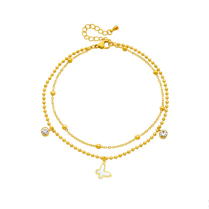 Simple Style Butterfly Titanium Steel Plating Inlay Rhinestones 18k Gold Plated Women's Anklet