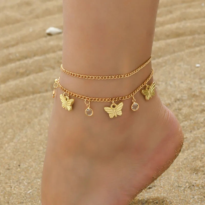 Simple Style Butterfly Zinc Alloy Women'S Anklet