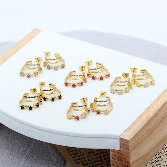 1 Pair Simple Style C Shape Gold Plated Copper Zircon Gold Plated Ear Studs