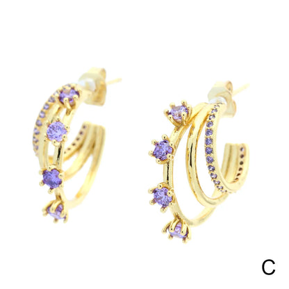 1 Pair Simple Style C Shape Gold Plated Copper Zircon Gold Plated Ear Studs