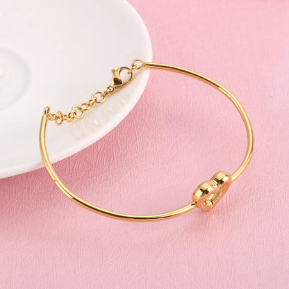 Simple Style C Shape Heart Shape Stainless Steel Hollow Out Bangle