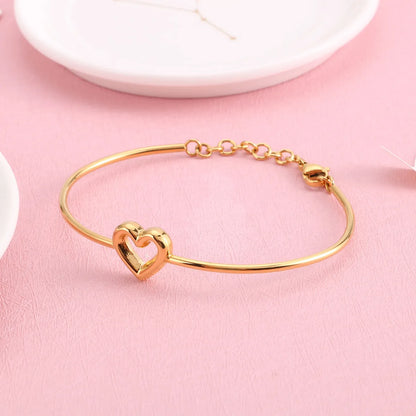 Simple Style C Shape Heart Shape Stainless Steel Hollow Out Bangle