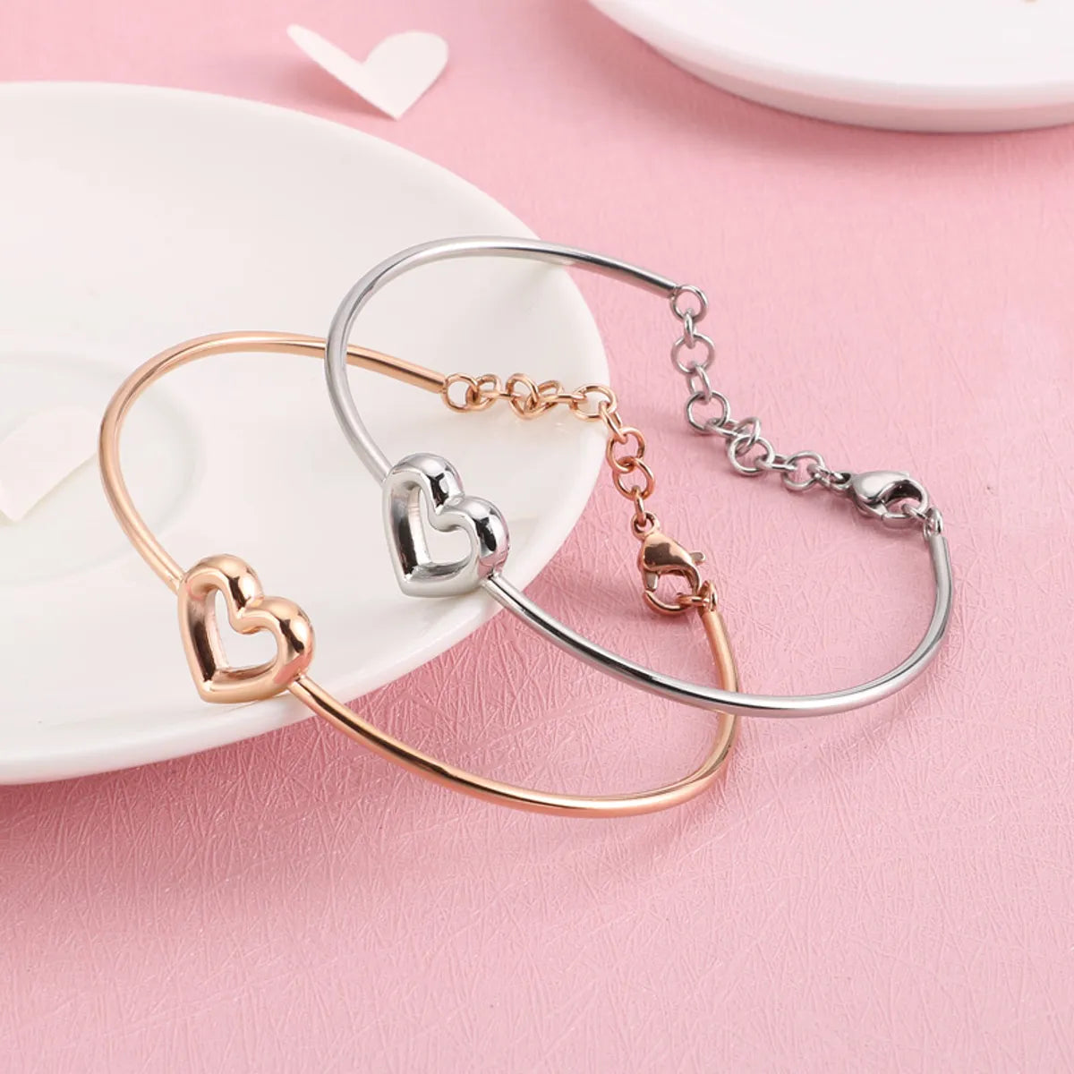 Simple Style C Shape Heart Shape Stainless Steel Hollow Out Bangle