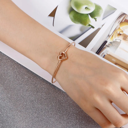 Simple Style C Shape Heart Shape Stainless Steel Hollow Out Bangle