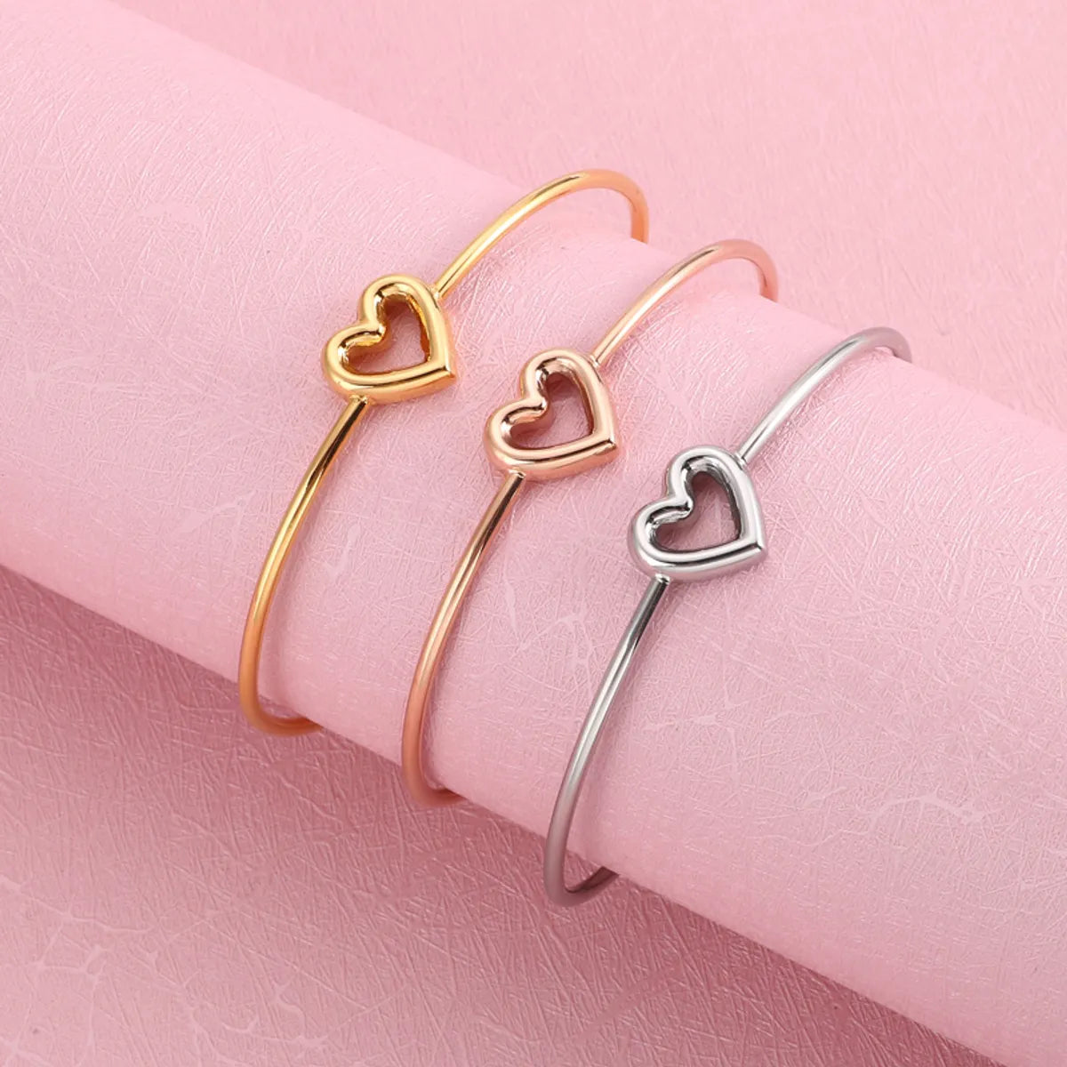 Simple Style C Shape Heart Shape Stainless Steel Hollow Out Bangle