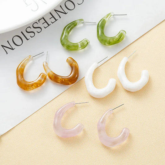 1 Pair Simple Style C Shape Irregular Polishing Resin Ear Studs