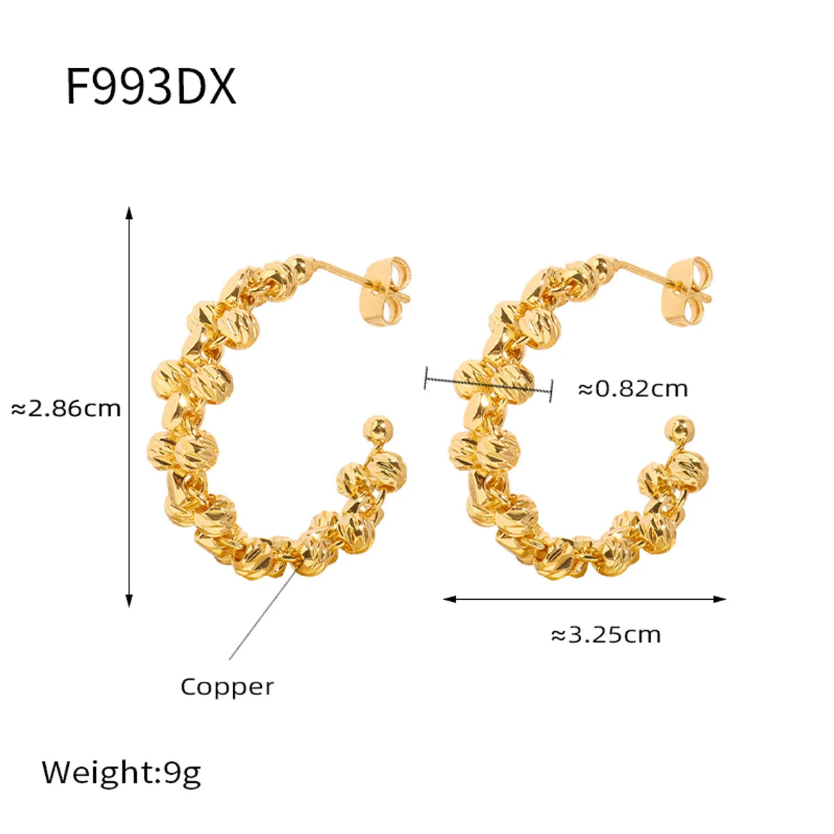 Simple Style C Shape Plating Copper 18k Gold Plated Ear Studs