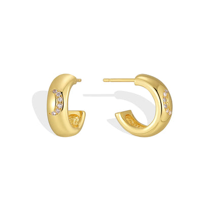 Simple Style C Shape Plating Copper Zircon 18k Gold Plated Ear Studs