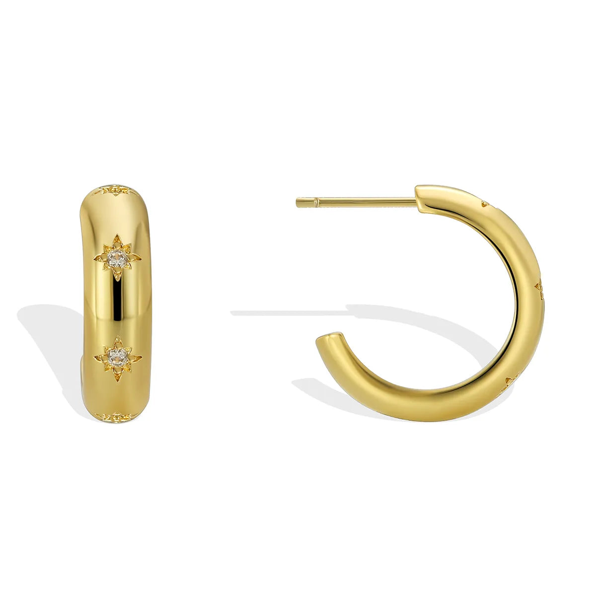 Simple Style C Shape Plating Copper Zircon 18k Gold Plated Ear Studs