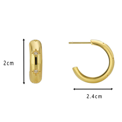 Simple Style C Shape Plating Copper Zircon 18k Gold Plated Ear Studs