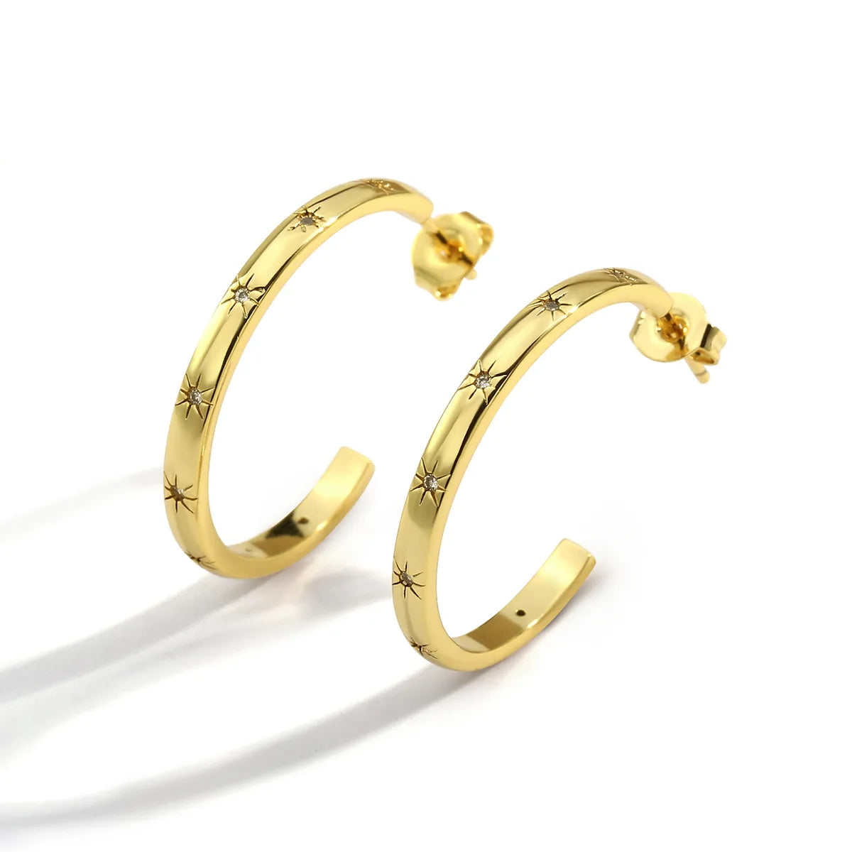 Simple Style C Shape Plating Copper Zircon 18k Gold Plated Ear Studs