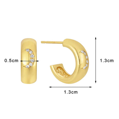 Simple Style C Shape Plating Copper Zircon 18k Gold Plated Ear Studs