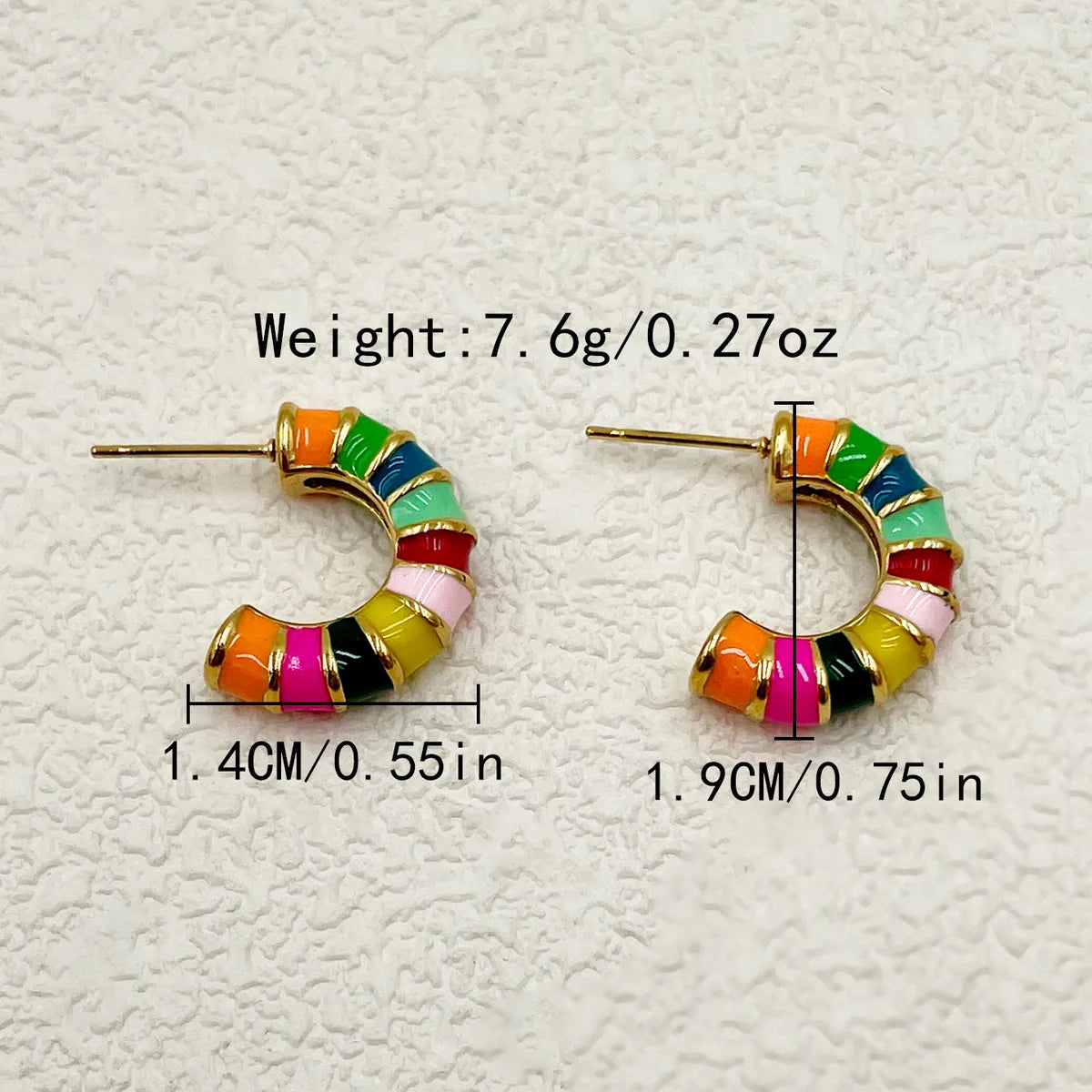 1 Pair Simple Style C Shape Enamel Plating 304 Stainless Steel 14K Gold Plated Ear Studs