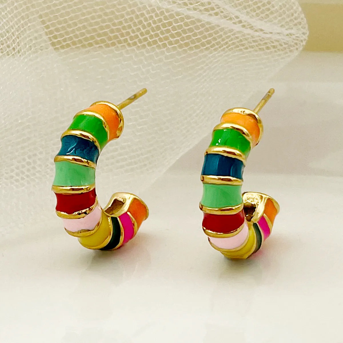 1 Pair Simple Style C Shape Enamel Plating 304 Stainless Steel 14K Gold Plated Ear Studs