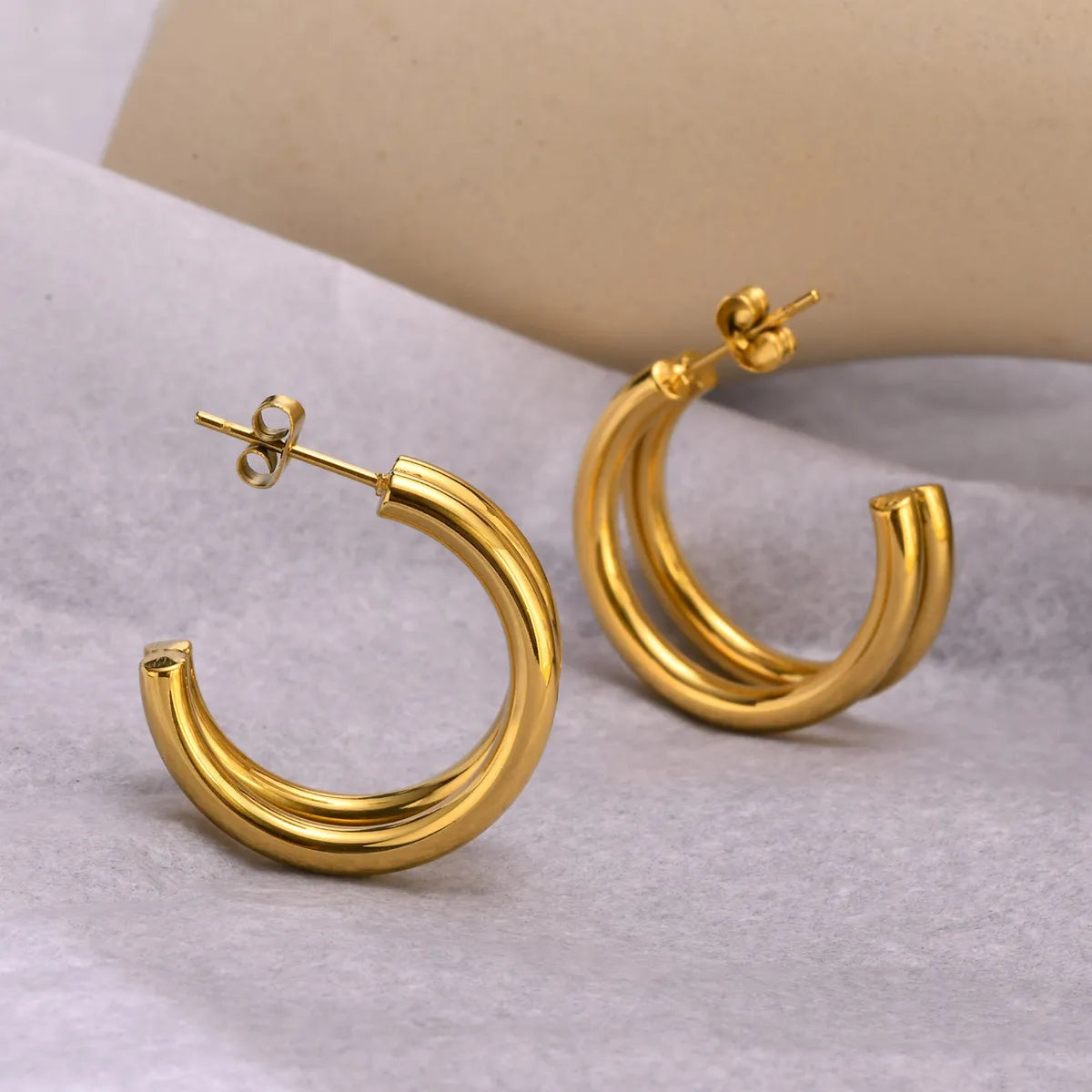 1 Pair Simple Style C Shape Plating Stainless Steel Gold Plated Ear Studs