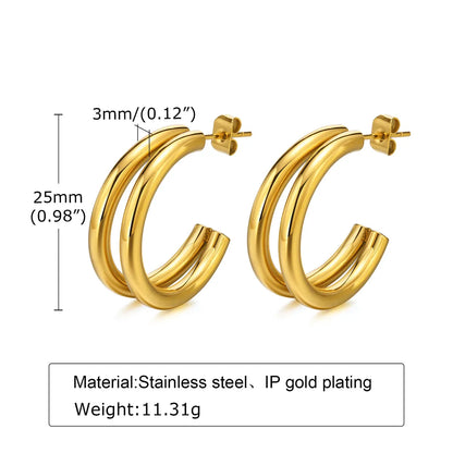 1 Pair Simple Style C Shape Plating Stainless Steel Gold Plated Ear Studs