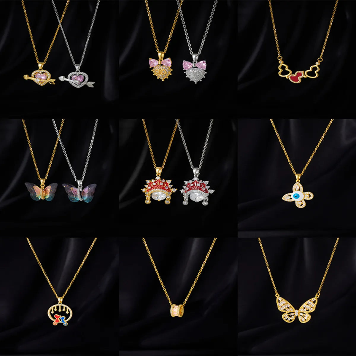 Simple Style Cartoon Character Heart Shape Bow Knot Copper Inlay Zircon Pendant Necklace