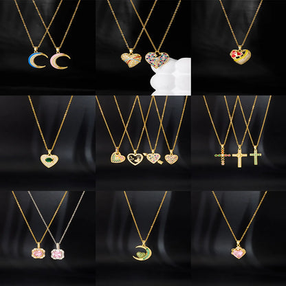 Simple Style Cartoon Character Heart Shape Bow Knot Copper Inlay Zircon Pendant Necklace